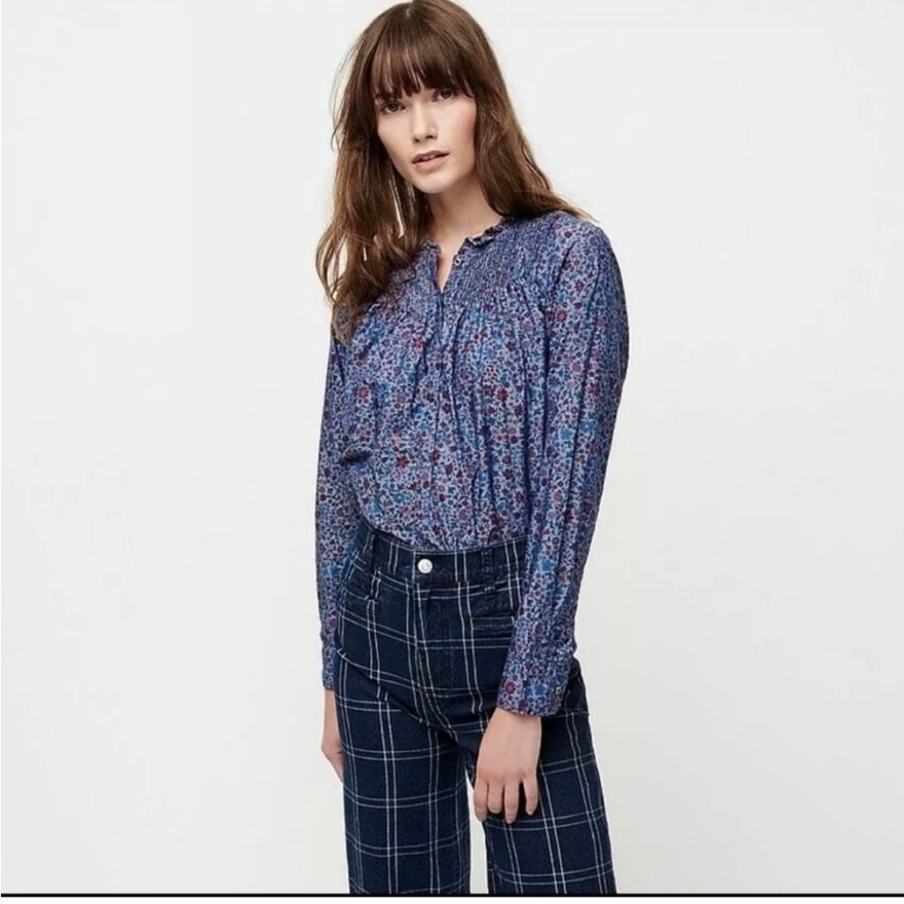 J Crew Oversized Liberty London Columbo Chambray Popover Top Shirt XS